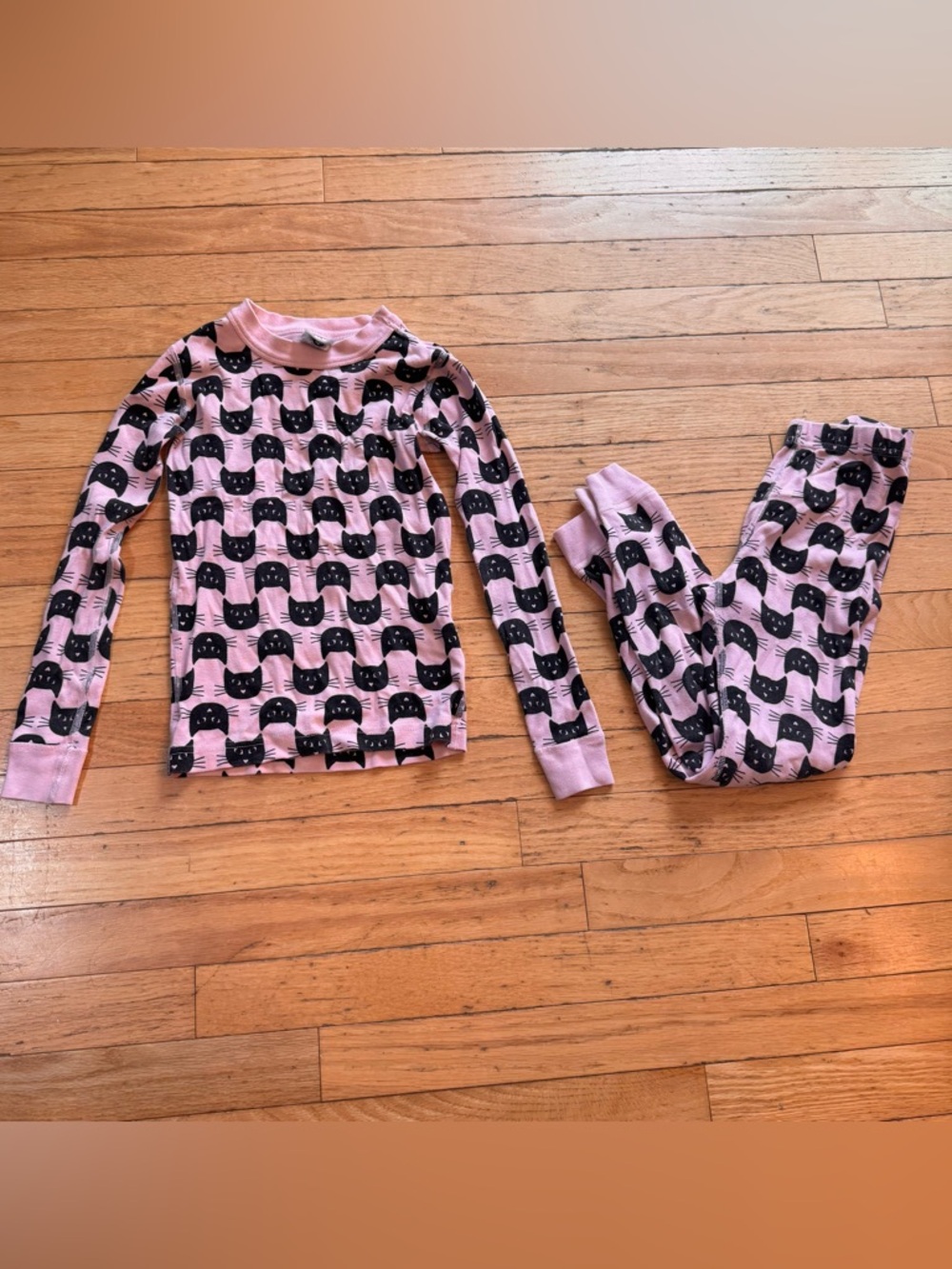 Hanna Andersson Kids Pink Black Cat Organic Cotton Pajama Set Size 120 US 6-7